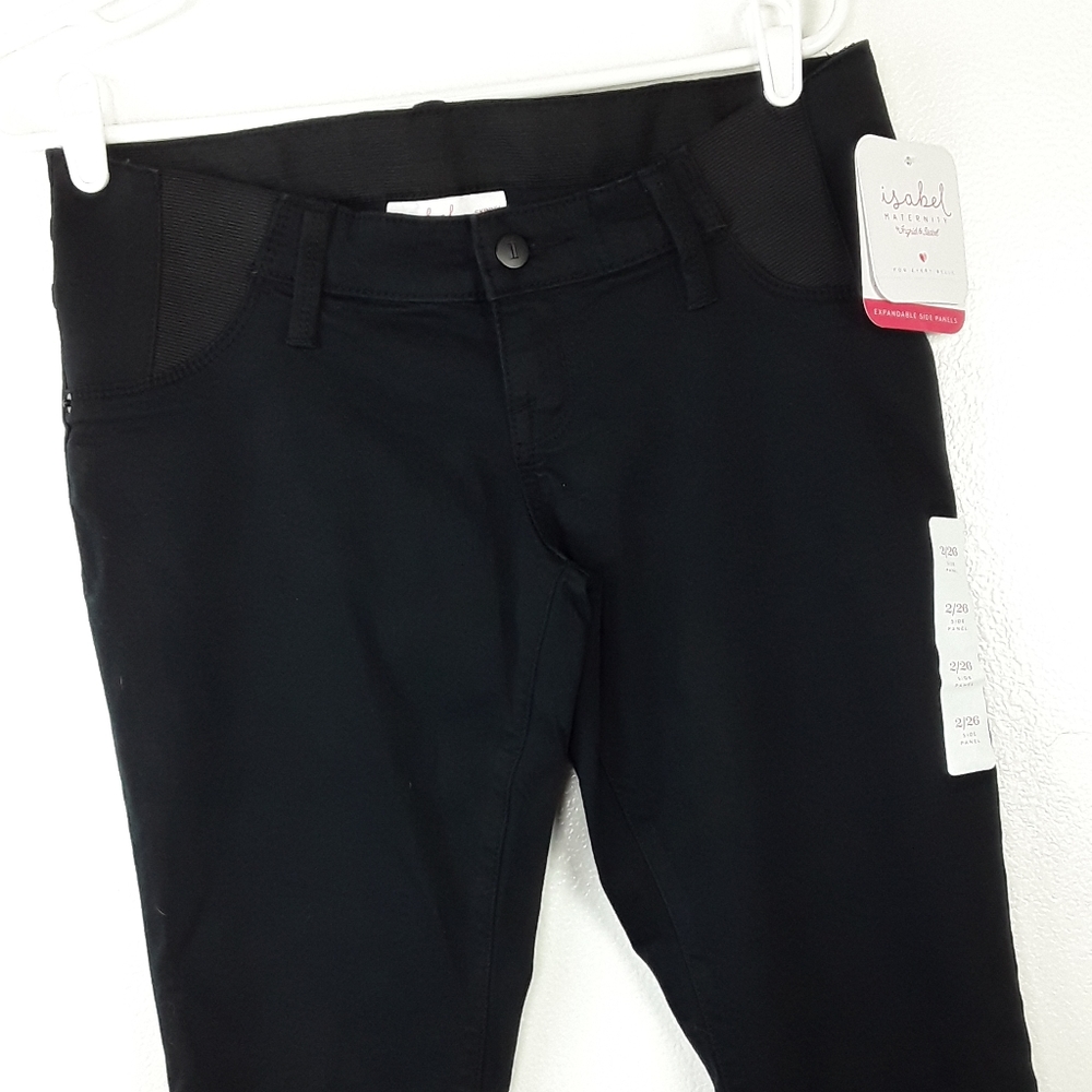 Isabel Maternity Jeans Black Skinny Expandable Side Panels Size 2 NWT
